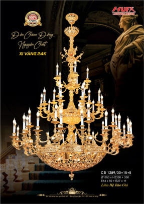 Đèn chùm đồng mạ vàng 24K Hufa CĐ 1289/30+15+5