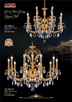 Đèn chùm đồng Hufa CĐ 1281/10, CĐ 1285/12