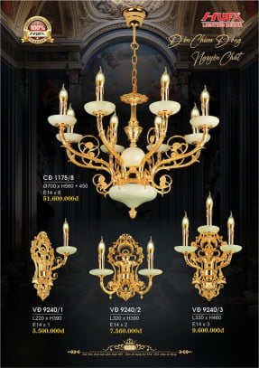 Đèn chùm đồng Hufa CĐ 1175/8, VĐ 9240/1, VĐ 9240/2, VĐ 9240/3
