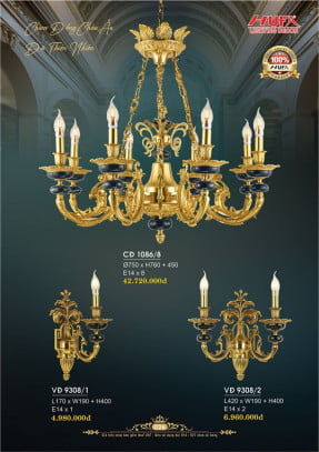 Đèn chùm đồng Hufa CĐ 1086/8, VĐ 9308/1, VĐ 9308/2