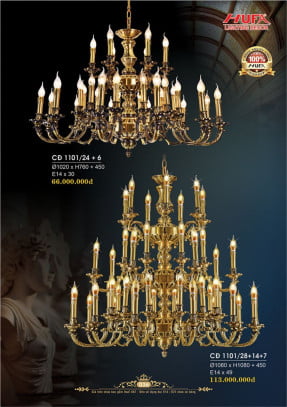 Đèn chùm đồng Hufa CĐ 1101/24+6, CĐ 1101/28+14+7