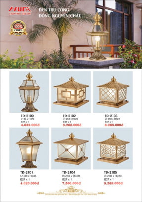 Đèn trụ cổng đồng Hufa TĐ 2100, TĐ 2101, TĐ 2102, TĐ 2103, TĐ 2104, TĐ 2105