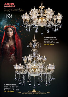 Đèn chùm nến Hufa CN 6605/10+5, CN 6605/12+6