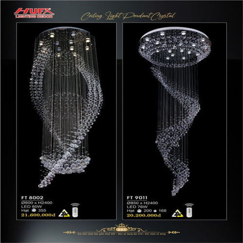 Đèn thả thông tầng pha lê Hufa FT 8002, FT 9011