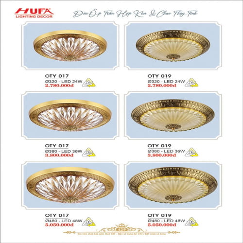 Đèn ốp trần Ý Hufa OTY 017, OTY 019