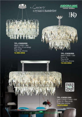 Đèn chùm Andora Light TPL-23009/600, TPL-23858/800, TPL-23858/L800