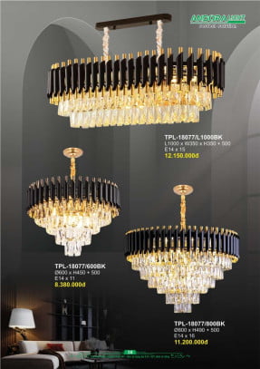 Đèn chùm Andora Light TPL-18077/L1000BK, TPL-18077/600BK, TPL-18077/800BK