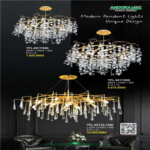 Đèn chùm Andora Light TPL-6017/600, TPL-6017/800, TPL-6013/L1200