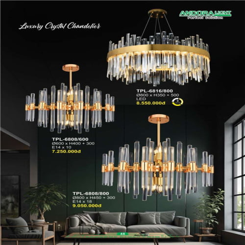 Đèn chùm Andora Light TPL-6816/800, TPL-6808/600, TPL-6808/800