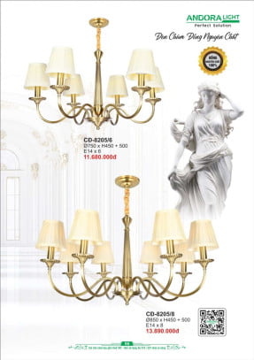 Đèn chùm đồng nguyên chất Andora Light CĐ-8205/6, CĐ-8205/8