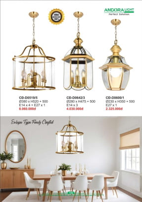 Đèn thả đồng nguyên chất Andora Light CĐ-D0519/5, CĐ-D0642/3, CĐ-D0600/1