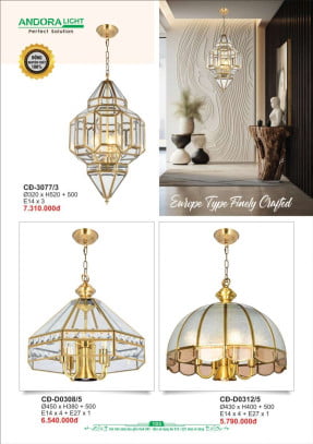 Đèn thả đồng nguyên chất Andora Light CĐ-3077/3, CĐ-D0308/5, CĐ-D0312/5