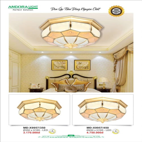 Đèn ốp trần đồng nguyên chất Andora Light MĐ-X9957/350, MĐ-X9957/450