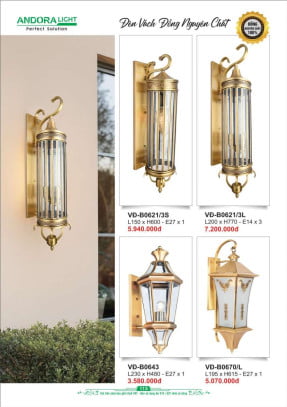 Đèn vách đồng nguyên chất Andora Light VĐ-B0621/3S, VĐ-B0621/3L, VĐ-B0643, VĐ-B0670/L