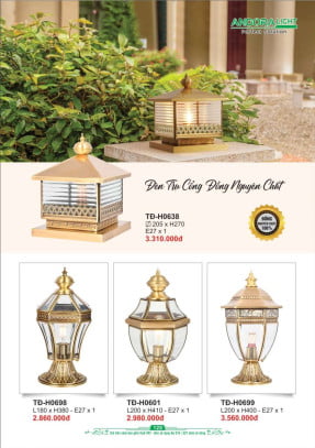 Đèn trụ cổng đồng nguyên chất Andora Light TĐ-H0638, TĐ-H0698, TĐ-H0601, TĐ-H0699