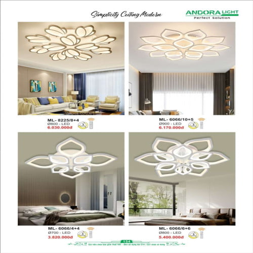 Đèn mâm Andora Light ML-8225/8+4, ML-6066/10+5, ML-6066/4+4, ML-6066/6+6