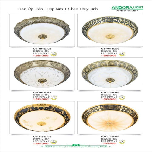 Đèn ốp trần Andora Light OT-Y016/320, OT-Y013/320, OT-Y022/320, OT-Y263/320, OT-Y103/320, OT-Y105/320