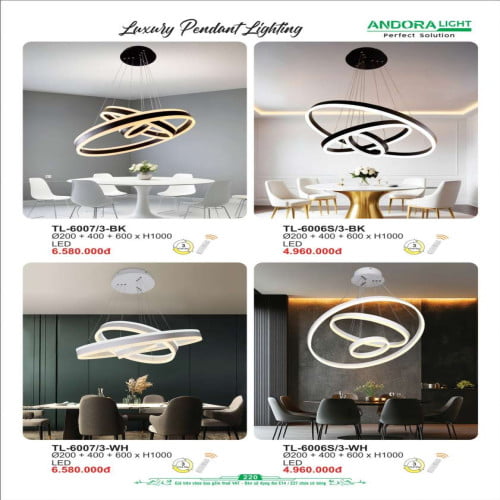 Đèn thả Andora Light TL-6007/3-BK, TL-6007/3-WH, TL-6006S/3-BK, TL-6006S/3-WH