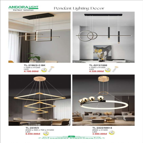 Đèn thả Andora Light TL-3196/2+3 BK, TL-5213/1000, TL-2235/3, TL-2222/500+4