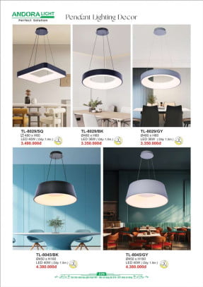 Đèn thả Andora Light TL-8029/SQ, TL-8029/BK, TL-8029/GY, TL-8045/BK, TL-8045/GY