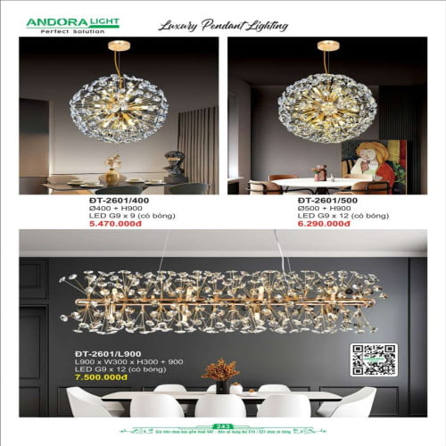 Đèn thả Andora Light ĐT-2601/400, ĐT-2601/500, ĐT-2601/L900