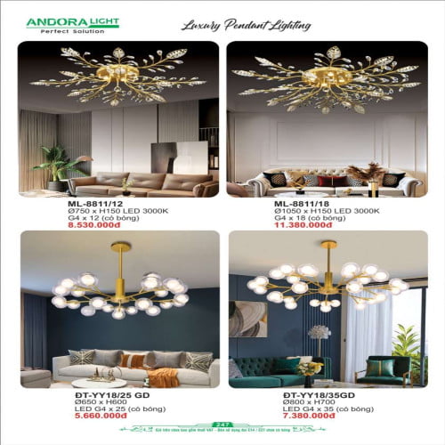 Đèn thả Andora Light ĐT-YY18/25 GD, ĐT-YY18/35GD, ML-8811/12, ML-8811/18