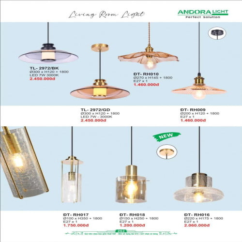 Đèn thả Andora Light TL-2972, ĐT-RH009, ĐT-RH010, ĐT-RH016, ĐT-RH017, ĐT-RH018