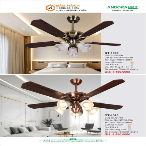 Quạt đèn trần Andora Light QT-1006, QT-1023