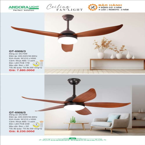 Quạt đèn trần Andora Light QT-6906/3, QT-6906/5
