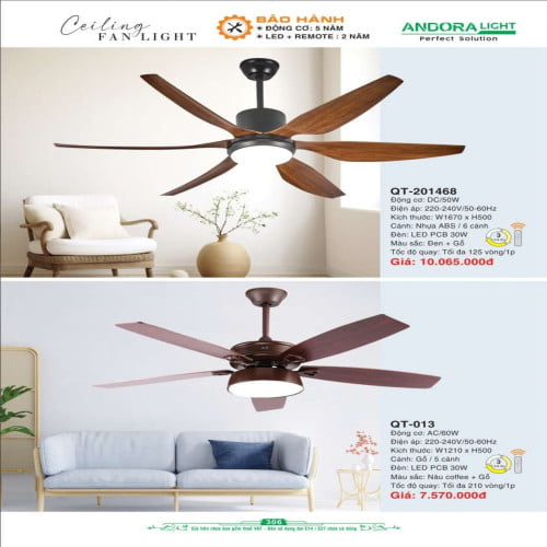Quạt đèn trần Andora Light QT-201468, QT-013