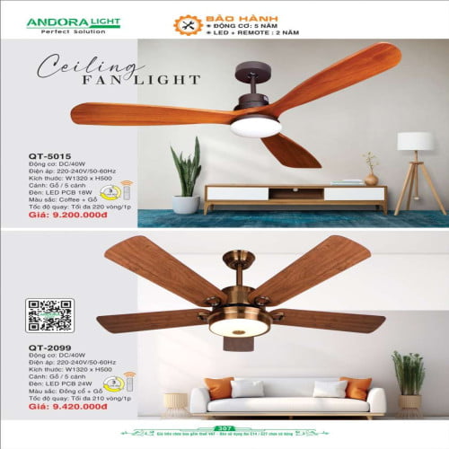 Quạt đèn trần Andora Light QT-5015, QT-2099