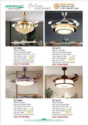 Quạt đèn trần Andora Light QT-5021, QT-2171, QT-2650, QT-2127
