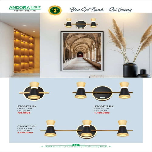 Đèn soi tranh - soi gương Andora Light ST-3347/1 BK, ST-3347/2 BK, ST-3347/3 BK