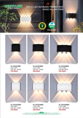 Đèn vách Andora Light VL-8332/2, VL-8332/4, VL-8332/6