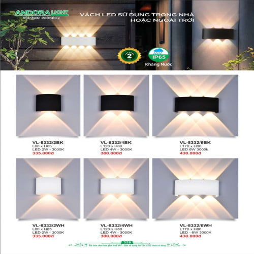 Đèn vách Andora Light VL-8332/2, VL-8332/4, VL-8332/6