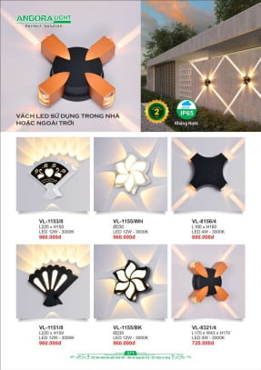 Đèn vách Andora Light VL-1153/8, VL-1155/WH, VL-8156/4, VL-1151/8, VL-1155/BK, VL-8321/4