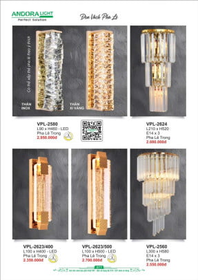 Đèn vách Andora Light VPL-2580, VPL-2624, VPL-2623/400, VPL-2623/500, VPL-2560
