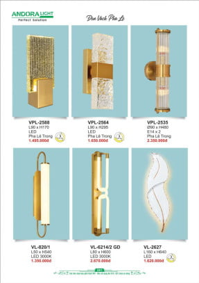 Đèn vách Andora Light VPL-2588, VPL-2564, VPL-2535, VL-820/1, VL-6214/2 GD, VL-2627