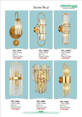 Đèn vách Andora Light VPL-2570, VPL-3288/1, VPL-3289/1, VPL-2504, VPL-2565, VPL-2562