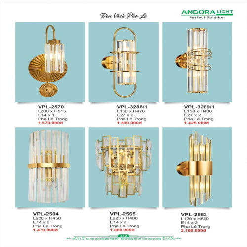 Đèn vách Andora Light VPL-2570, VPL-3288/1, VPL-3289/1, VPL-2504, VPL-2565, VPL-2562