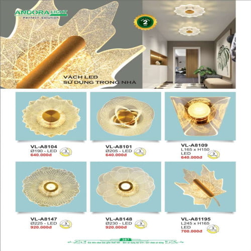 Đèn vách Andora Light VL-A8104, VL-A8101, VL-A8109, VL-A8147, VL-A8148, VL-A81195
