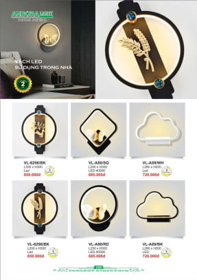 Đèn vách Andora Light VL-6298/BK, VL-A80/SQ, VL-A89/WH, VL-6296/BK, VL-A80/RD, VL-A89/BK