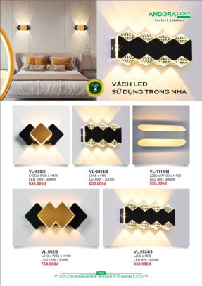 Đèn vách Andora Light VL-982/6, VL-2024/6, VL-1114/M, VL-982/8, VL-2024/8