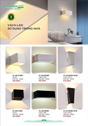 Đèn vách Andora Light VL-801C/WH, VL-801B/WH, VL-8129/WH-IP20, VL-801C/BK, VL-801B/BK, VL-8129/BK-IP20