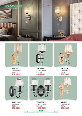 Đèn vách Andora Light VB-2011, VB-2012, VB-1376, VB-2769/1, VB-2769/2, VB-822