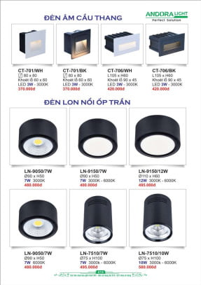 Đèn âm cầu thang, đèn lon lắp nổi Andora Light CT-701, CT-706, LN-9050, LN-7510