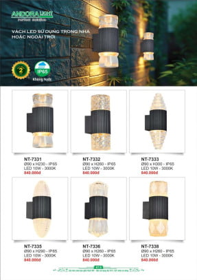 Đèn vách Andora Light NT-7331, NT-7332, NT-7333, NT-7335, NT-7336, NT-7338