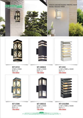 Đèn vách Andora Light NT-3312, NT-3690/2, NT-C63, NT-3306, NT-3603/2, NT-C63/BK