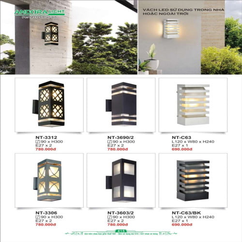 Đèn vách Andora Light NT-3312, NT-3690/2, NT-C63, NT-3306, NT-3603/2, NT-C63/BK