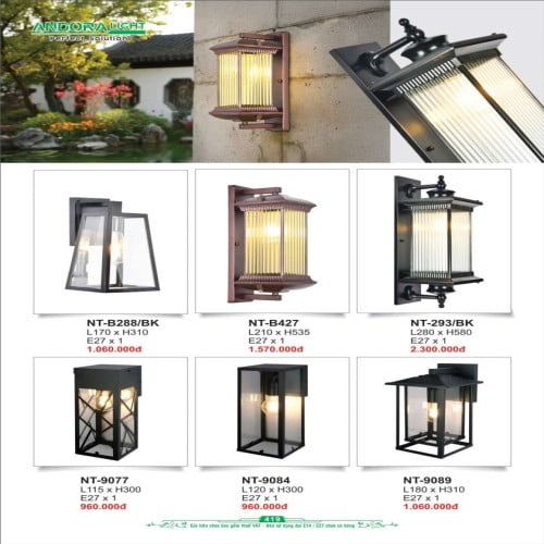 Đèn vách Andora Light NT-B288/BK, NT-B427, NT-293/BK, NT-9077, NT-9084, NT-9089
